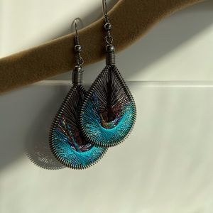 Charming Charlie turquoise yarn drop earrings